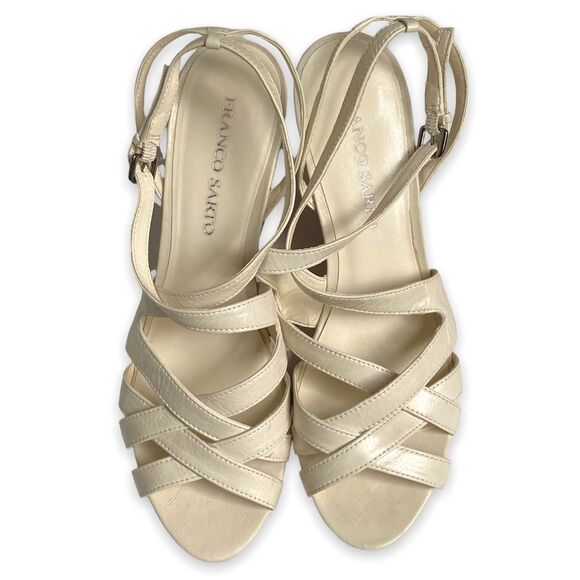 Franco Sarto Womens Cork Wedge Leather Sandals Strappy Heels Ivory Size 10M - Picture 5 of 5